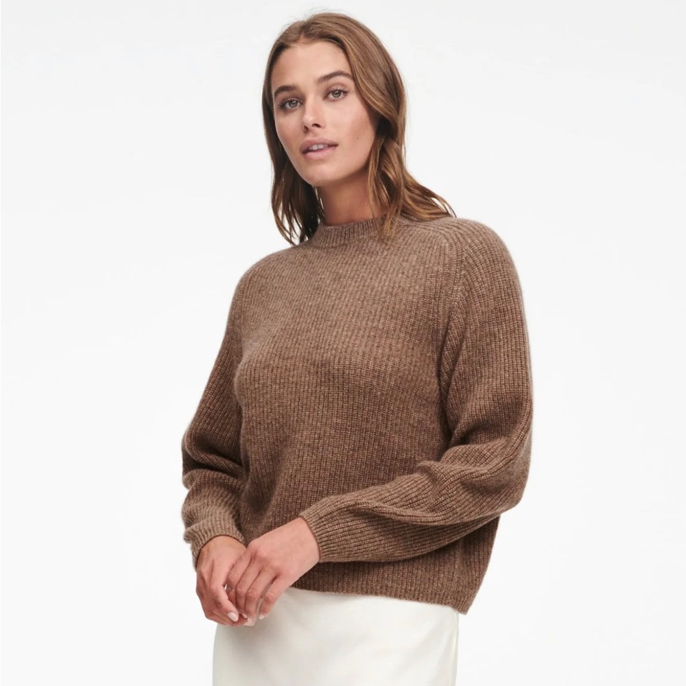 NAADAM Cashmere Ribbed Mockneck Sweater Marled Brown